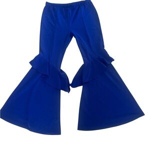 Royal Blue Ruffled Bell-Bottom Pants